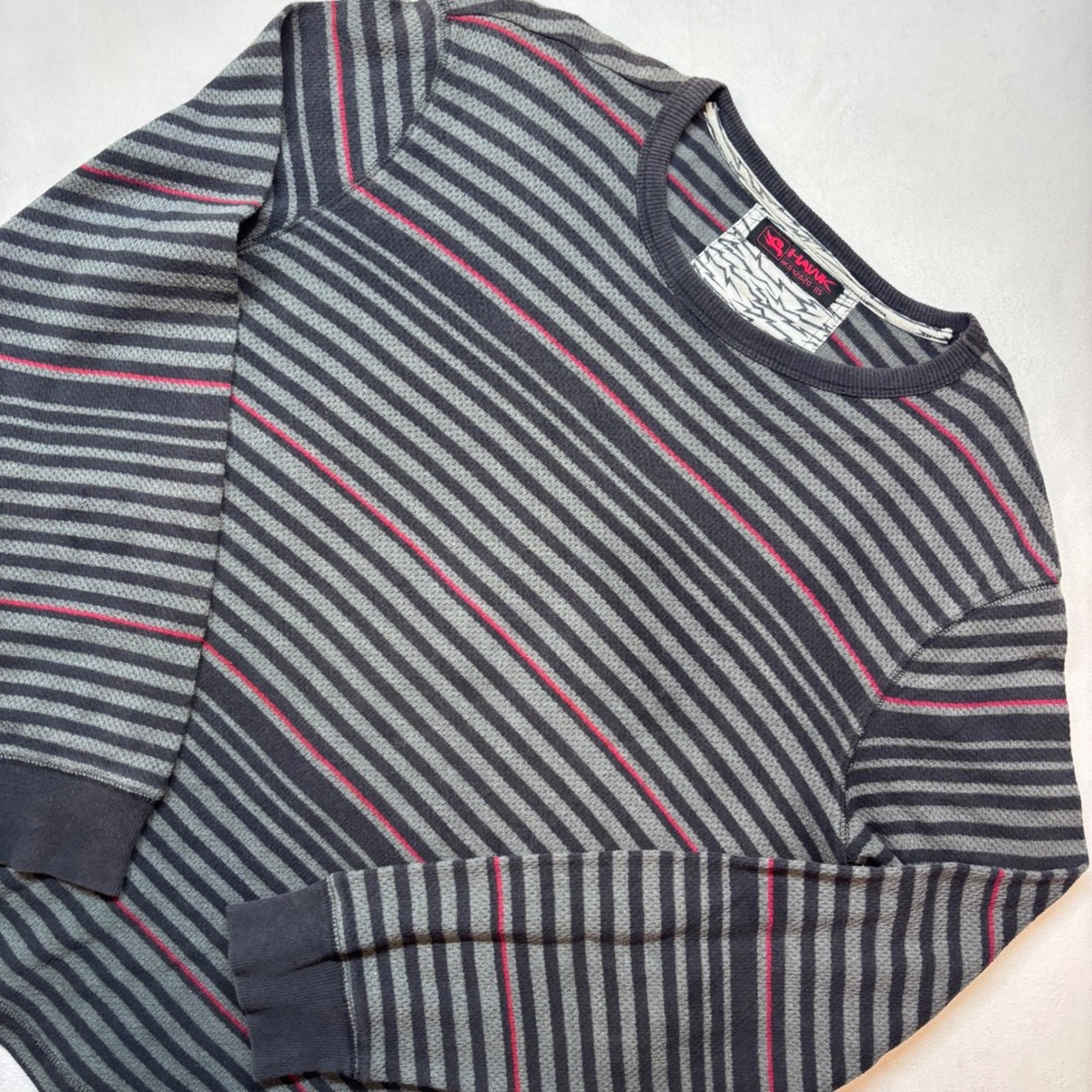 Hawk Long Sleeve Striped Crew Neck Casual Shirt Mens Size‎ Large Gray Red